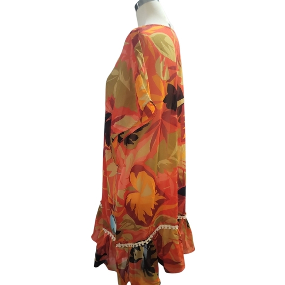 Summer Destiny plus size Vibrant Leaf Print Kaftan swimsuit coverup swim 1x - Picture 3 of 6